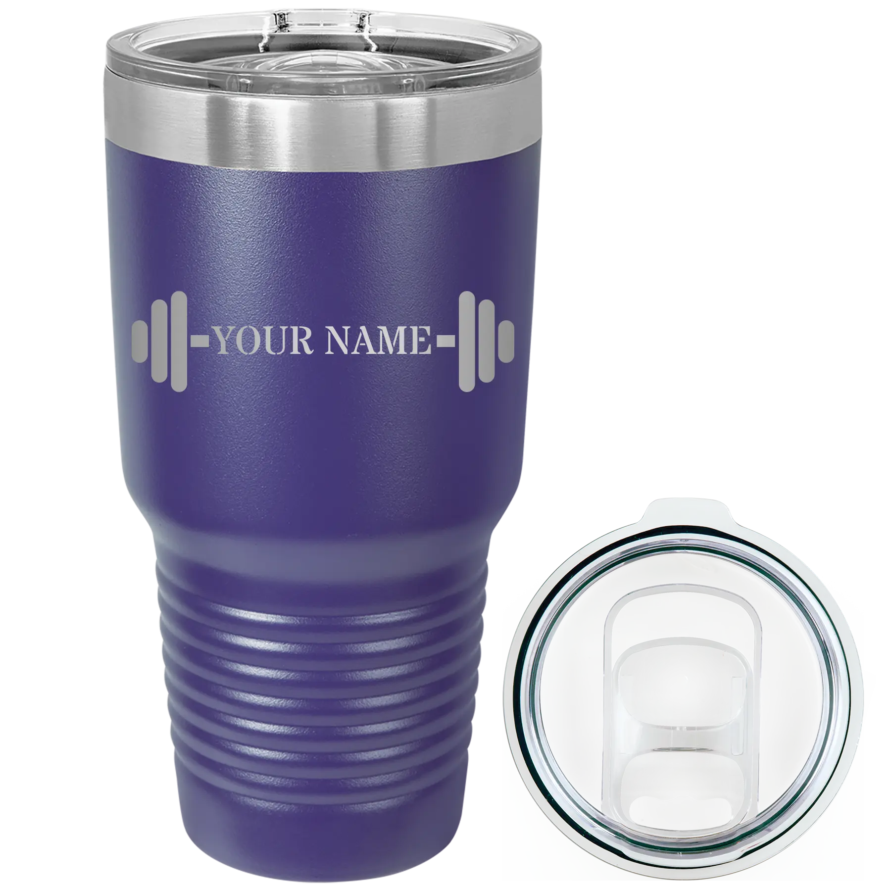 Personalized purple 30 oz vacuum insulated tumbler with 'WEIGHTS NAME' design