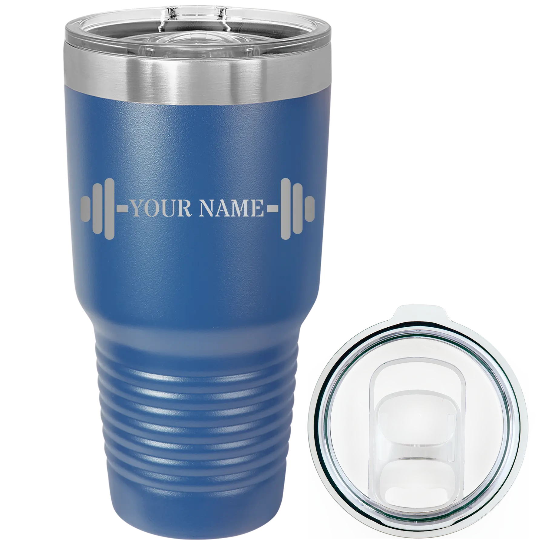 Personalized royal blue 30 oz vacuum insulated tumbler with 'WEIGHTS NAME' design