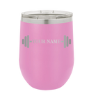 Personalized light purple 12 oz vacuum insulated wine cup with 'WEIGHTS NAME' design