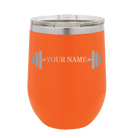 Personalized orange 12 oz vacuum insulated wine cup with 'WEIGHTS NAME' design