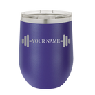 Personalized purple 12 oz vacuum insulated wine cup with 'WEIGHTS NAME' design