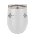 Personalized white 12 oz vacuum insulated wine cup with 'WEIGHTS NAME' design