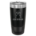 Personalized black 20 oz vacuum insulated tumbler with 'Cheers' design
