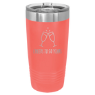 Personalized coral 20 oz vacuum insulated tumbler with 'Cheers' design