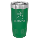 Personalized green 20 oz vacuum insulated tumbler with 'Cheers' design