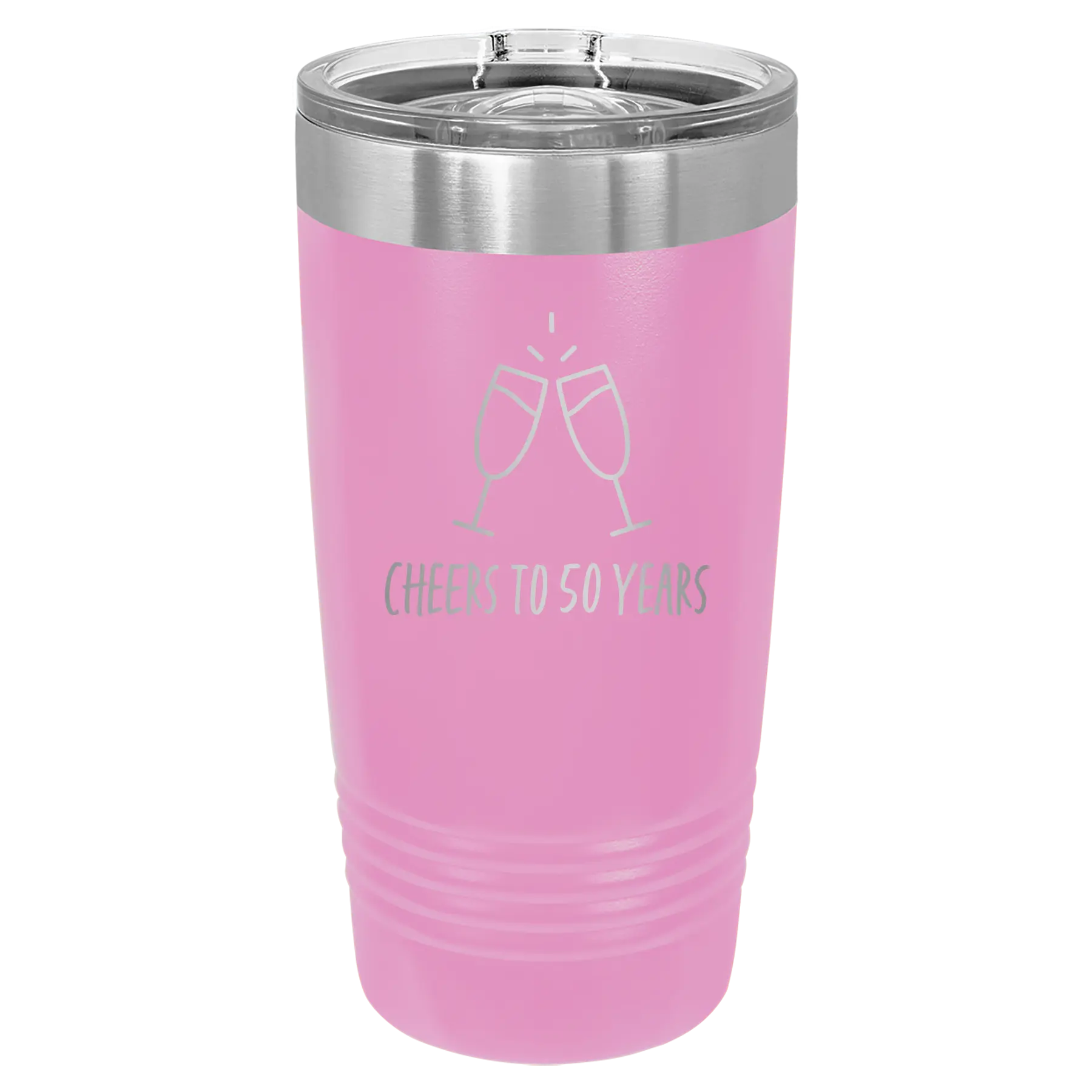 Personalized light purple 20 oz vacuum insulated tumbler with 'Cheers' design