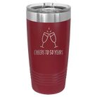 Personalized maroon 20 oz vacuum insulated tumbler with 'Cheers' design