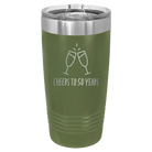 Personalized olive green 20 oz vacuum insulated tumbler with 'Cheers' design