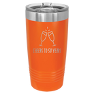 Personalized orange 20 oz vacuum insulated tumbler with 'Cheers' design