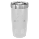 Personalized white 20 oz vacuum insulated tumbler with 'Cheers' design