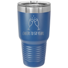 Personalized royal blue 30 oz vacuum insulated tumbler with 'Cheers' design