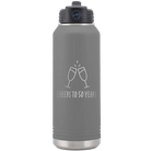 Personalized dark gray 32 oz vacuum insulated water bottle with 'Cheers' design