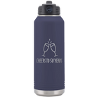 Personalized navy 32 oz vacuum insulated water bottle with 'Cheers' design