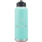 Personalized teal 32 oz vacuum insulated water bottle with 'Cheers' design