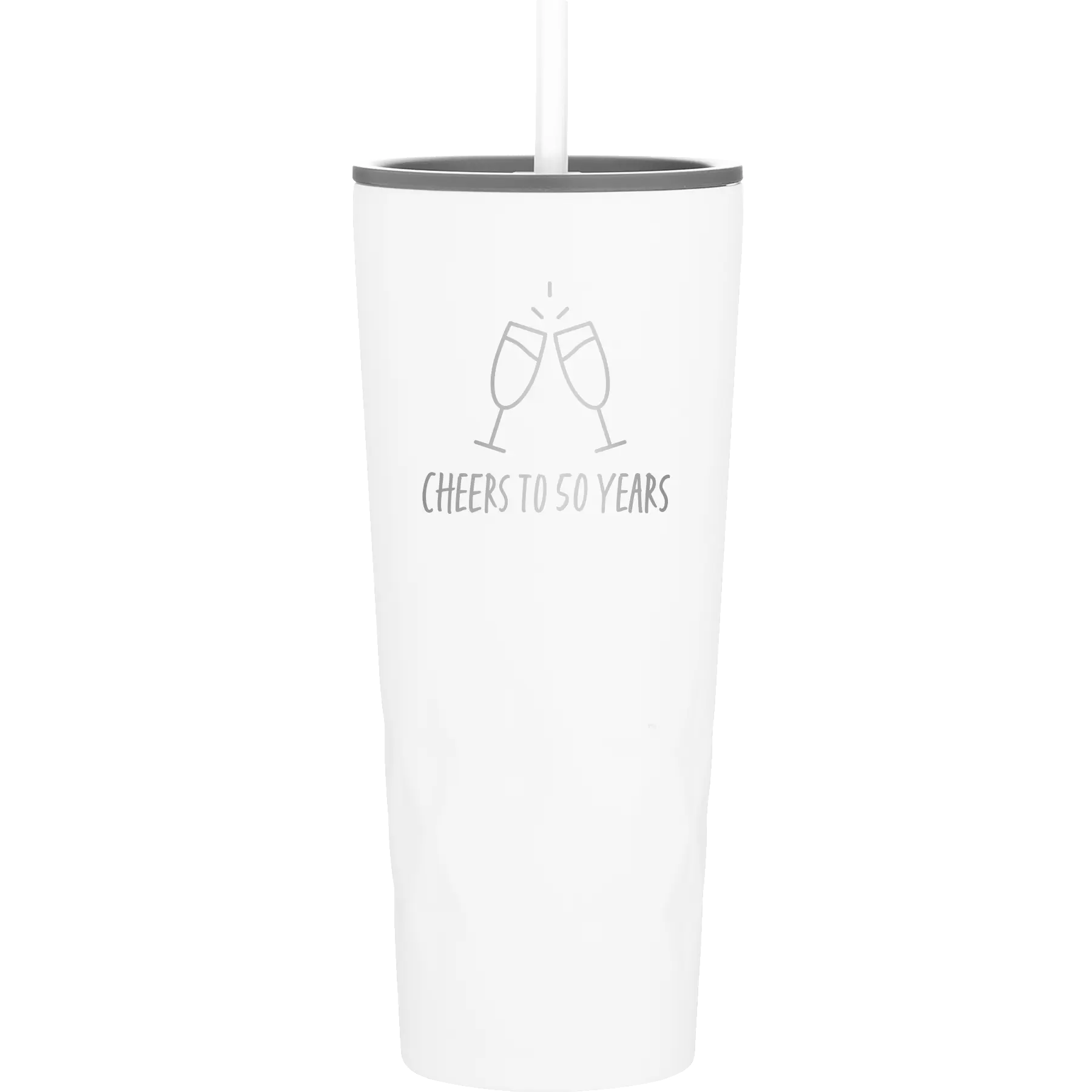 Personalized white 20 oz vacuum insulated tumbler with 'Cheers' design