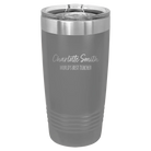 Personalized dark gray 20 oz vacuum insulated tumbler with 'Two Lines Name and Title' design
