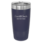 Personalized navy 20 oz vacuum insulated tumbler with 'Two Lines Name and Title' design