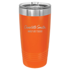 Personalized orange 20 oz vacuum insulated tumbler with 'Two Lines Name and Title' design