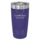 Personalized purple 20 oz vacuum insulated tumbler with 'Two Lines Name and Title' design