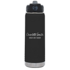 Personalized black 20 oz vacuum insulated water bottle with 'Two Lines Name and Title' design
