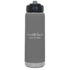 Personalized dark gray 20 oz vacuum insulated water bottle with 'Two Lines Name and Title' design