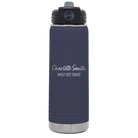 Personalized navy 20 oz vacuum insulated water bottle with 'Two Lines Name and Title' design