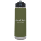 Personalized olive green 20 oz vacuum insulated water bottle with 'Two Lines Name and Title' design