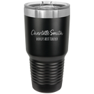 Personalized black 30 oz vacuum insulated tumbler with 'Two Lines Name and Title' design