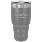 Personalized dark gray 30 oz vacuum insulated tumbler with 'Two Lines Name and Title' design