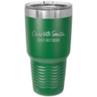 Personalized green 30 oz vacuum insulated tumbler with 'Two Lines Name and Title' design