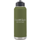 Personalized olive green 32 oz vacuum insulated water bottle with 'Two Lines Name and Title' design