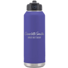 Personalized purple 32 oz vacuum insulated water bottle with 'Two Lines Name and Title' design