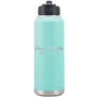 Personalized teal 32 oz vacuum insulated water bottle with 'Two Lines Name and Title' design