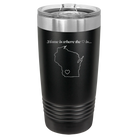 Laser etched black 20 oz vacuum insulated tumbler with 'Wisconsin Heart' design