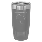 Laser etched dark gray 20 oz vacuum insulated tumbler with 'Wisconsin Heart' design