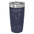 Laser etched navy 20 oz vacuum insulated tumbler with 'Wisconsin Heart' design