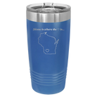 Laser etched royal blue 20 oz vacuum insulated tumbler with 'Wisconsin Heart' design