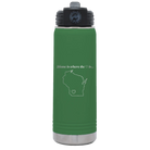 Laser etched green 20 oz vacuum insulated water bottle with 'Wisconsin Heart' design