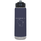 Laser etched navy 20 oz vacuum insulated water bottle with 'Wisconsin Heart' design