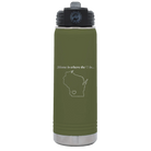 Laser etched olive green 20 oz vacuum insulated water bottle with 'Wisconsin Heart' design
