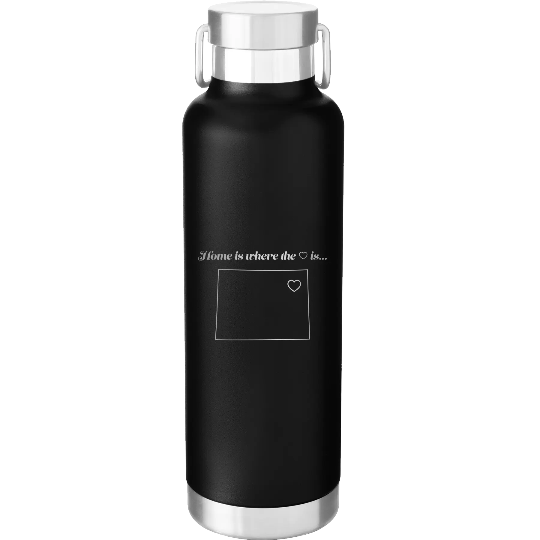 Laser etched black 24 oz vacuum insulated water bottle with 'Colorado Heart' design