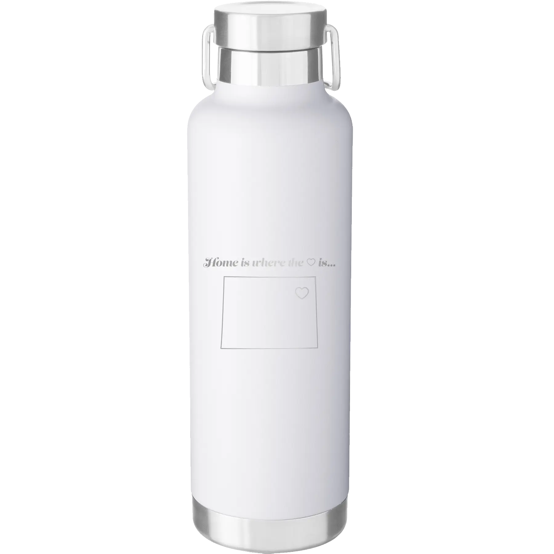 Laser etched white 24 oz vacuum insulated water bottle with 'Colorado Heart' design