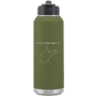 Laser etched olive green 32 oz vacuum insulated water bottle with 'West Virginia Heart' design