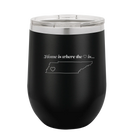 Laser etched black 12 oz vacuum insulated wine cup with 'Tennessee Heart' design