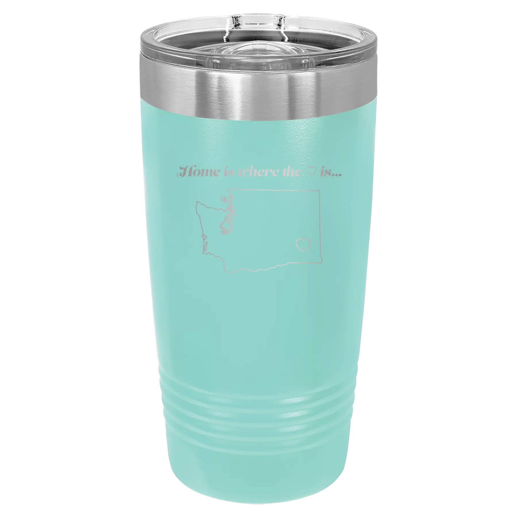 Laser etched teal 20 oz vacuum insulated tumbler with 'Washington Heart' design
