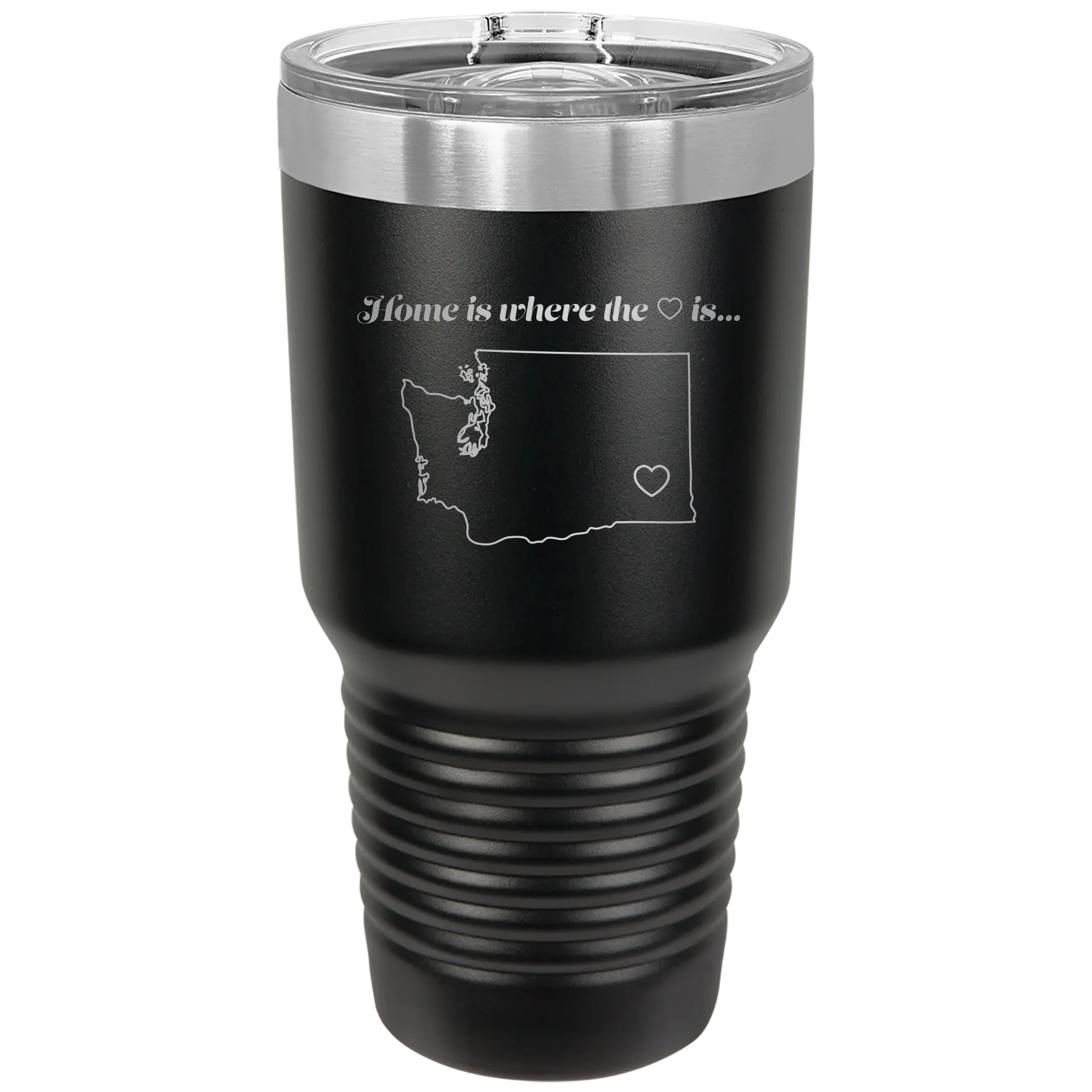 Laser etched black 30 oz vacuum insulated tumbler with 'Washington Heart' design