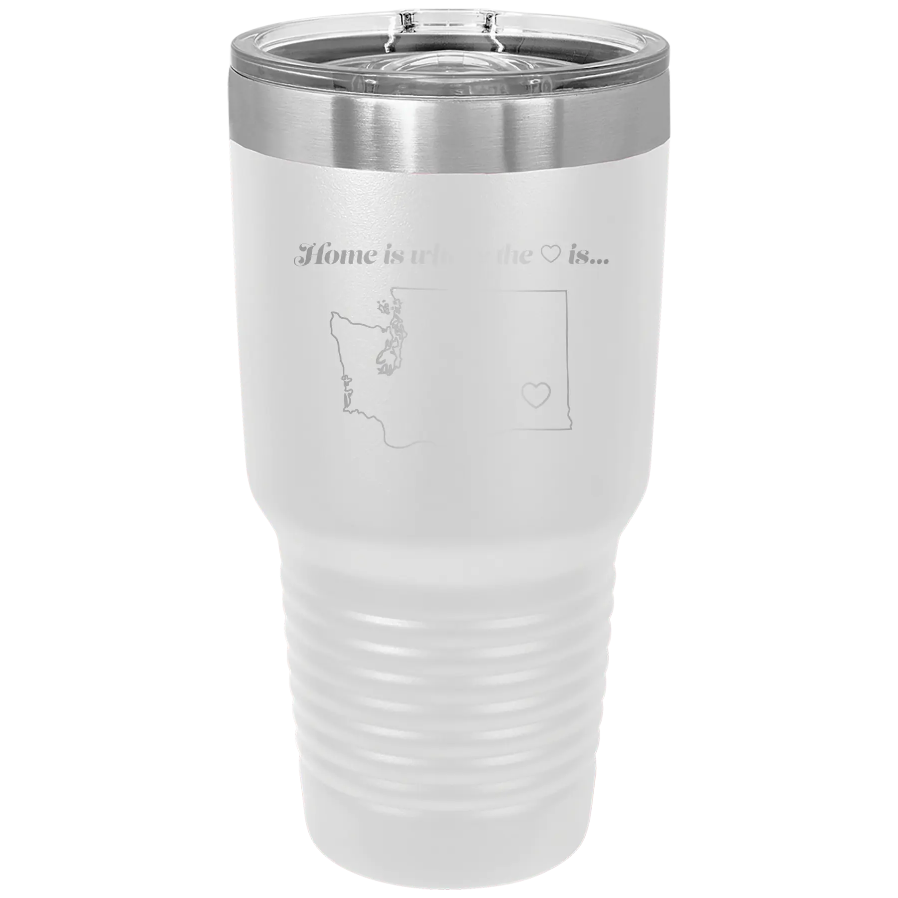 Laser etched white 30 oz vacuum insulated tumbler with 'Washington Heart' design