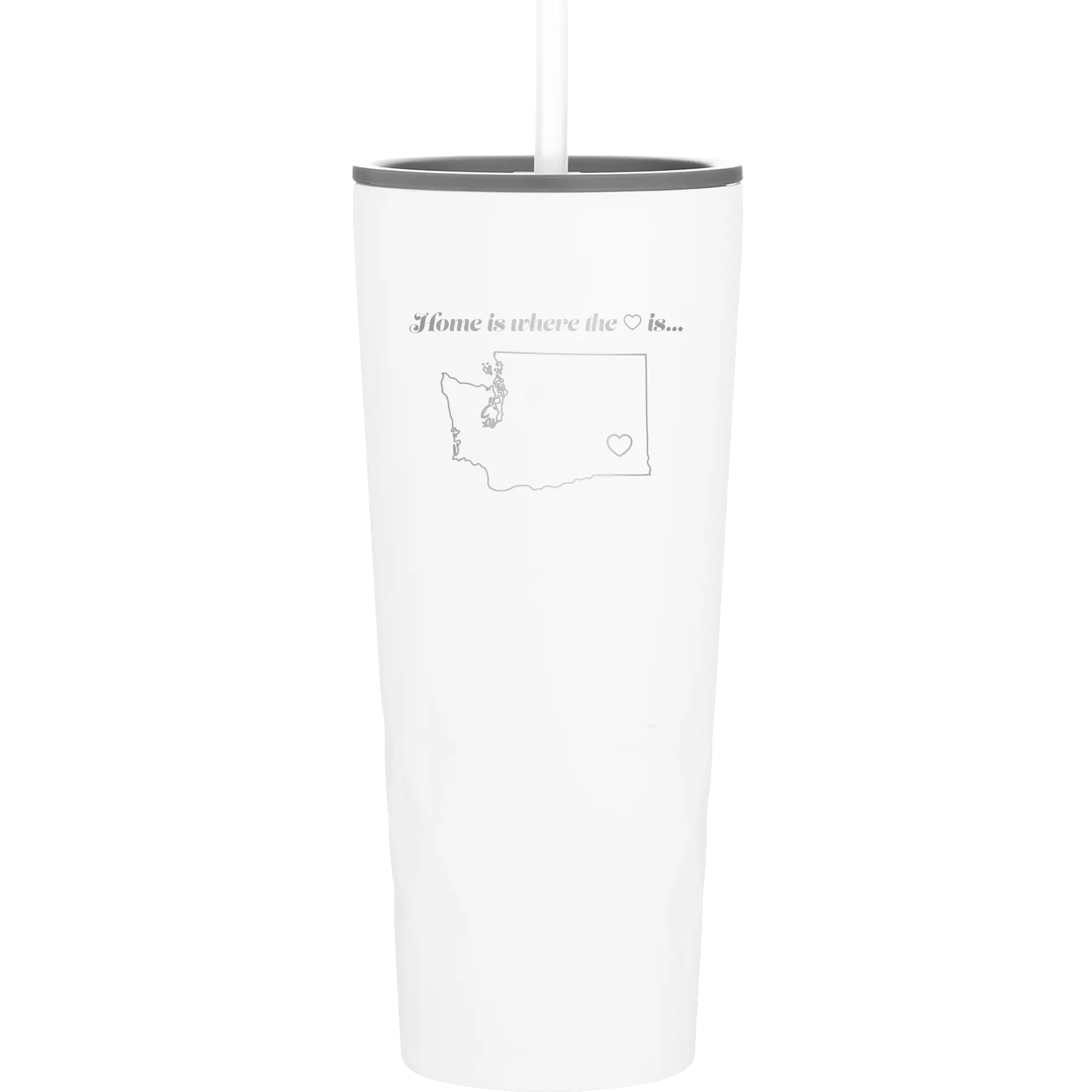 Laser etched white 20 oz vacuum insulated tumbler with 'Washington Heart' design