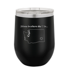 Laser etched black 12 oz vacuum insulated wine cup with 'Washington Heart' design