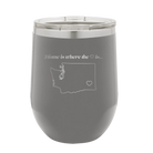 Laser etched dark gray 12 oz vacuum insulated wine cup with 'Washington Heart' design